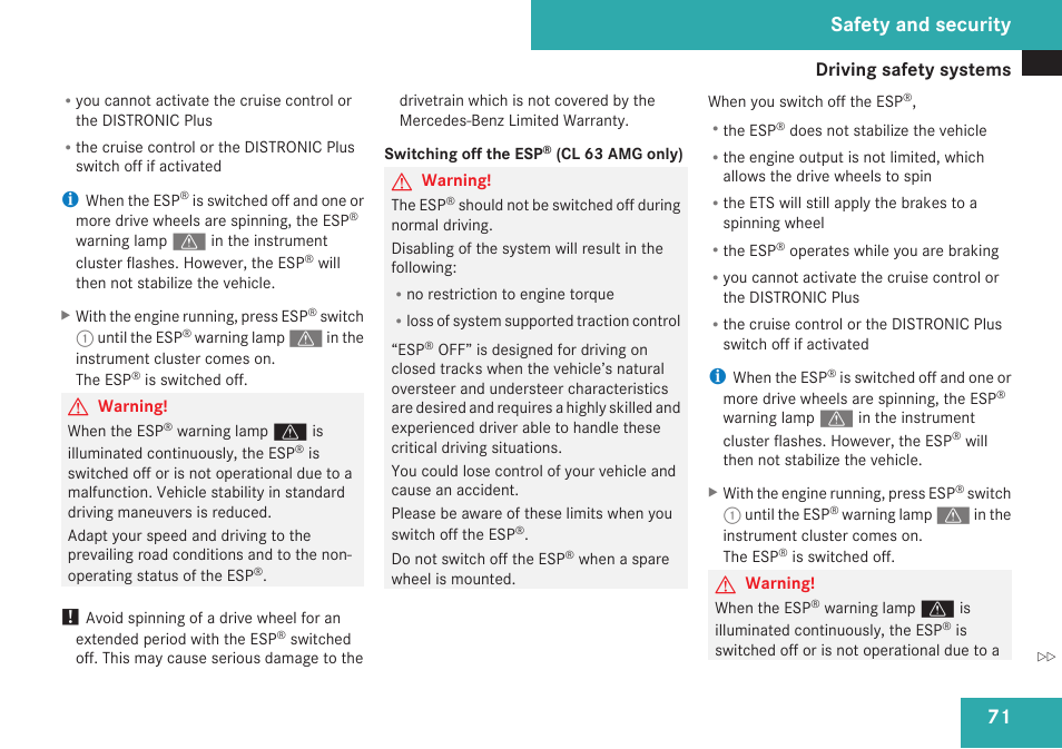 Safety and security | Mercedes-Benz CL-Class 2009 User Manual | Page 73 / 588
