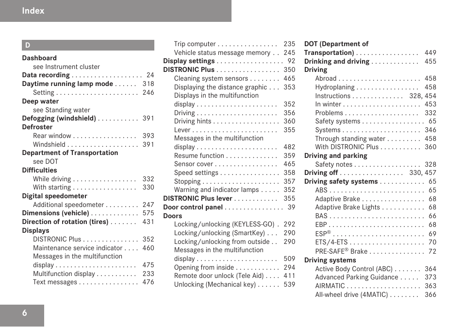 Index | Mercedes-Benz CL-Class 2009 User Manual | Page 8 / 588