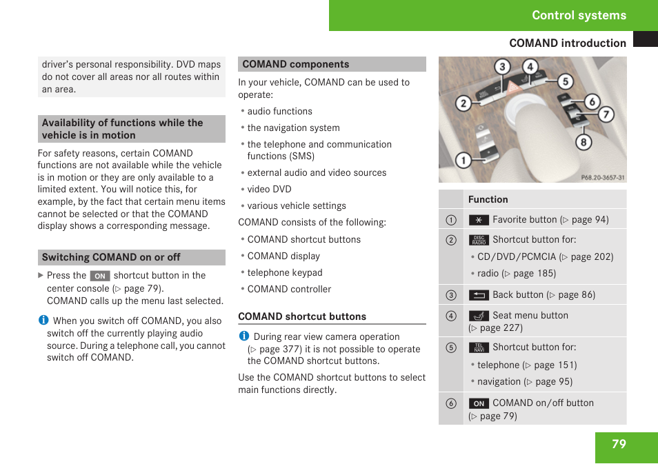 Switching comand on or off, Comand components, Control systems | Mercedes-Benz CL-Class 2009 User Manual | Page 81 / 588