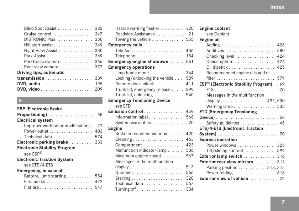 Index | Mercedes-Benz CL-Class 2009 User Manual | Page 9 / 588