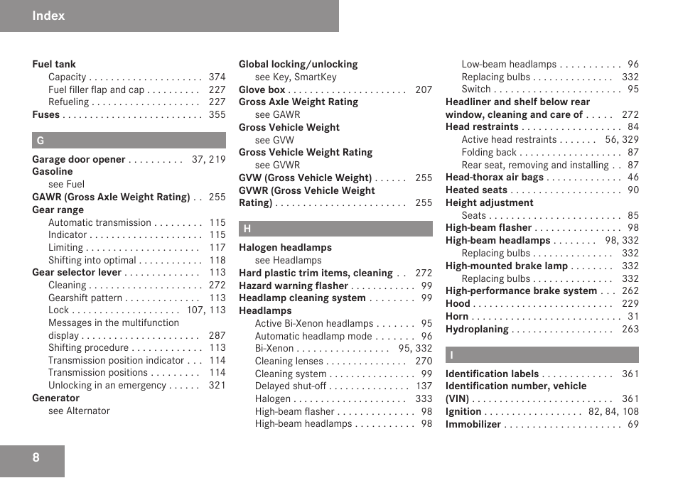 Index | Mercedes-Benz CLK-Class 2009 Owners Manual User Manual | Page 10 / 384
