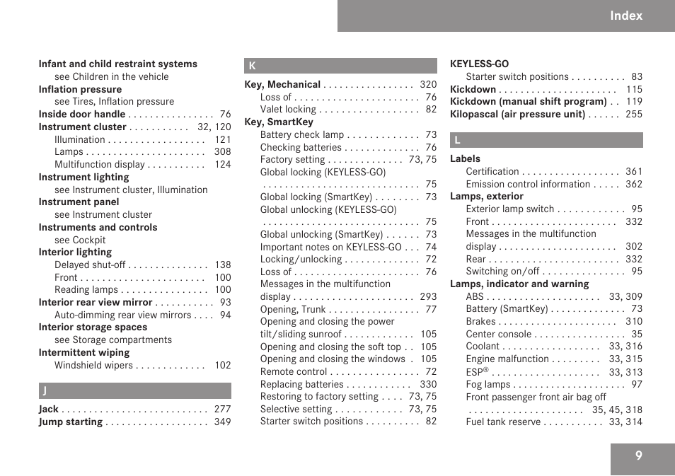 Index | Mercedes-Benz CLK-Class 2009 Owners Manual User Manual | Page 11 / 384