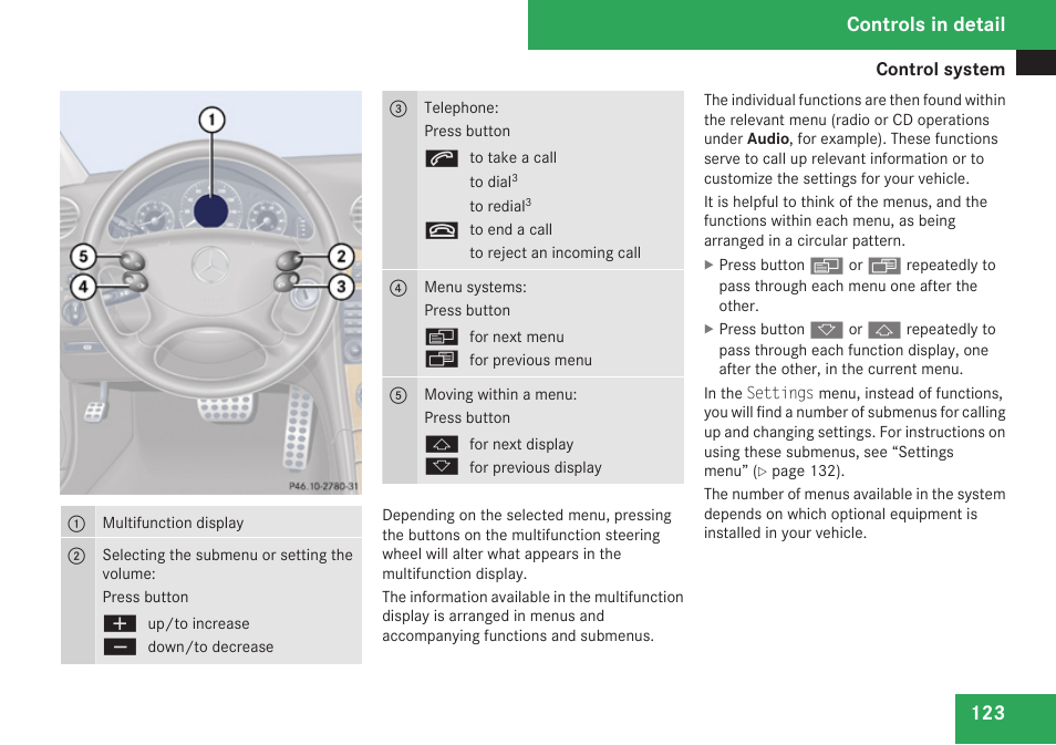 Controls in detail | Mercedes-Benz CLK-Class 2009 Owners Manual User Manual | Page 125 / 384