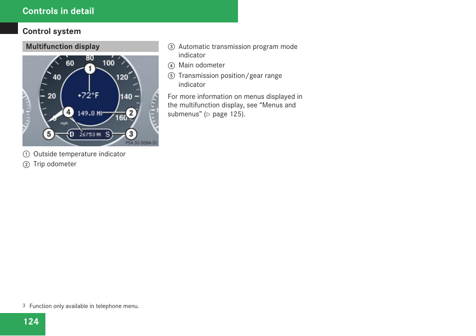 Multifunction display, Controls in detail | Mercedes-Benz CLK-Class 2009 Owners Manual User Manual | Page 126 / 384