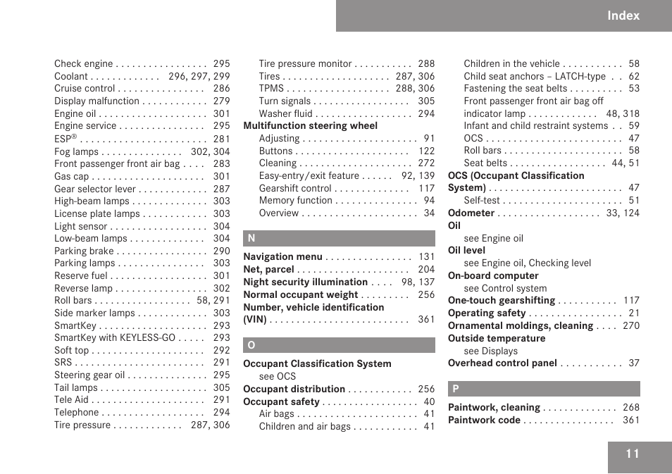 Index | Mercedes-Benz CLK-Class 2009 Owners Manual User Manual | Page 13 / 384