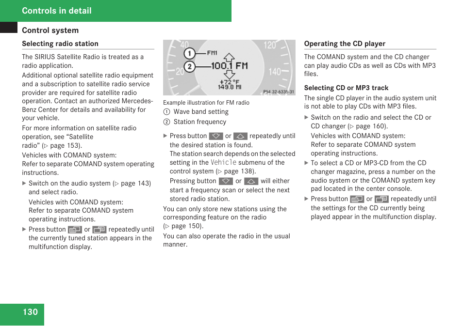 Selecting radio station, Operating the cd player, Controls in detail | Mercedes-Benz CLK-Class 2009 Owners Manual User Manual | Page 132 / 384