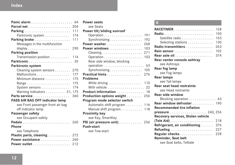 Index | Mercedes-Benz CLK-Class 2009 Owners Manual User Manual | Page 14 / 384