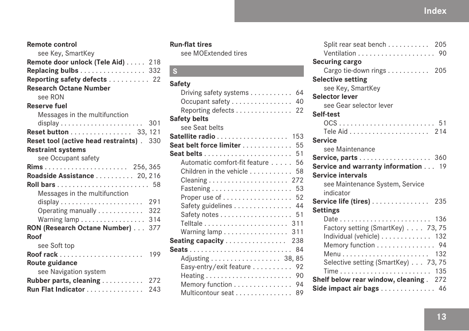 Index | Mercedes-Benz CLK-Class 2009 Owners Manual User Manual | Page 15 / 384