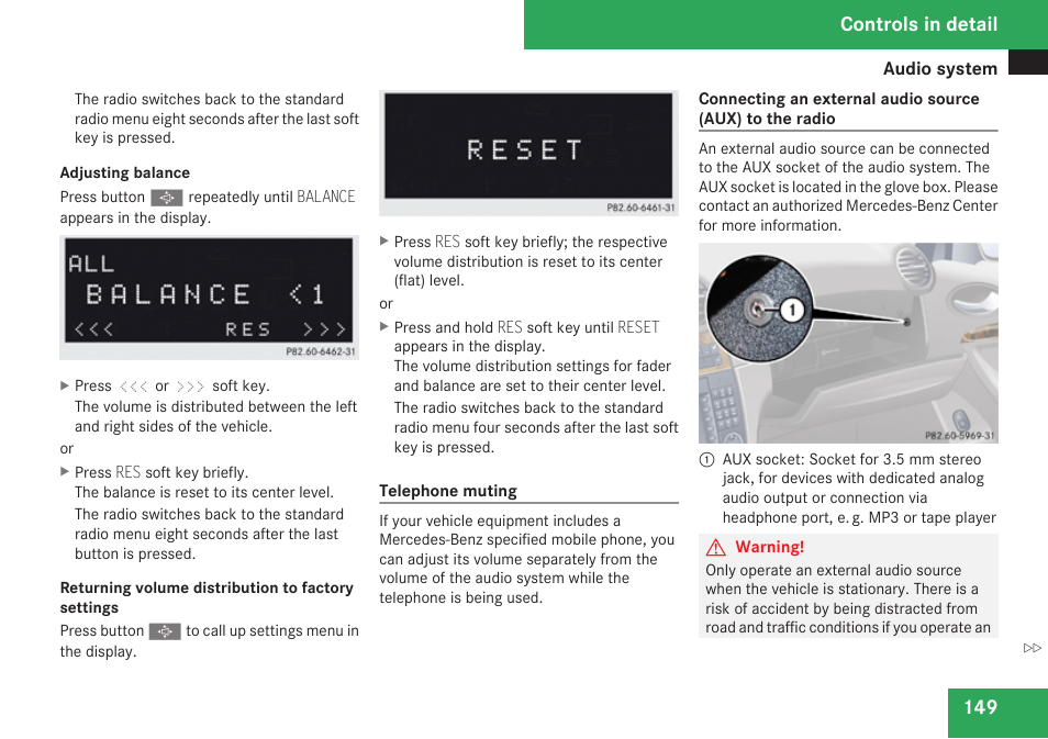 Aux mode selector, Controls in detail | Mercedes-Benz CLK-Class 2009 Owners Manual User Manual | Page 151 / 384