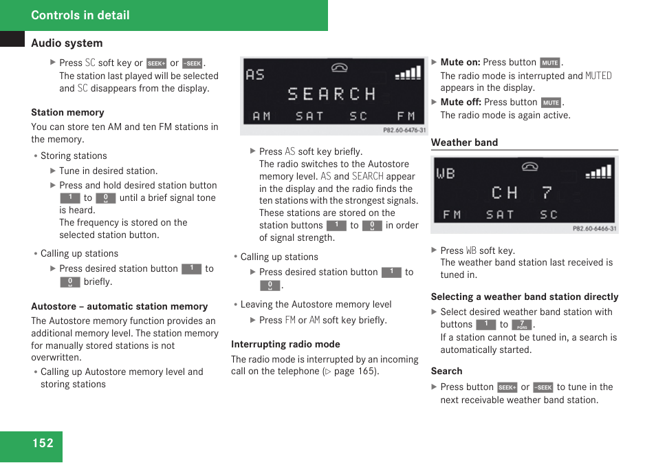 Weather band, Station memory, Controls in detail | Mercedes-Benz CLK-Class 2009 Owners Manual User Manual | Page 154 / 384