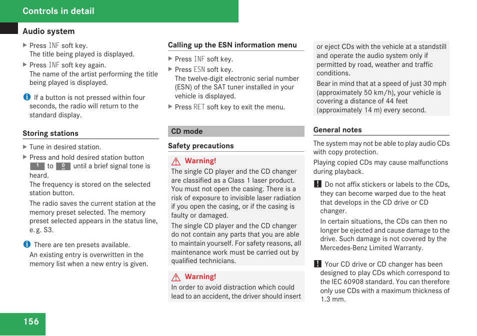 Cd mode, Controls in detail | Mercedes-Benz CLK-Class 2009 Owners Manual User Manual | Page 158 / 384
