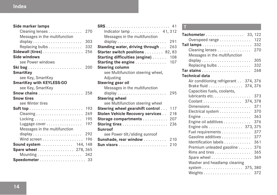 Index | Mercedes-Benz CLK-Class 2009 Owners Manual User Manual | Page 16 / 384