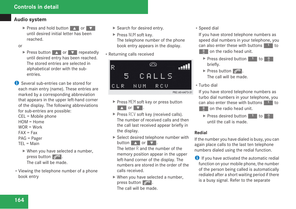 Controls in detail | Mercedes-Benz CLK-Class 2009 Owners Manual User Manual | Page 166 / 384