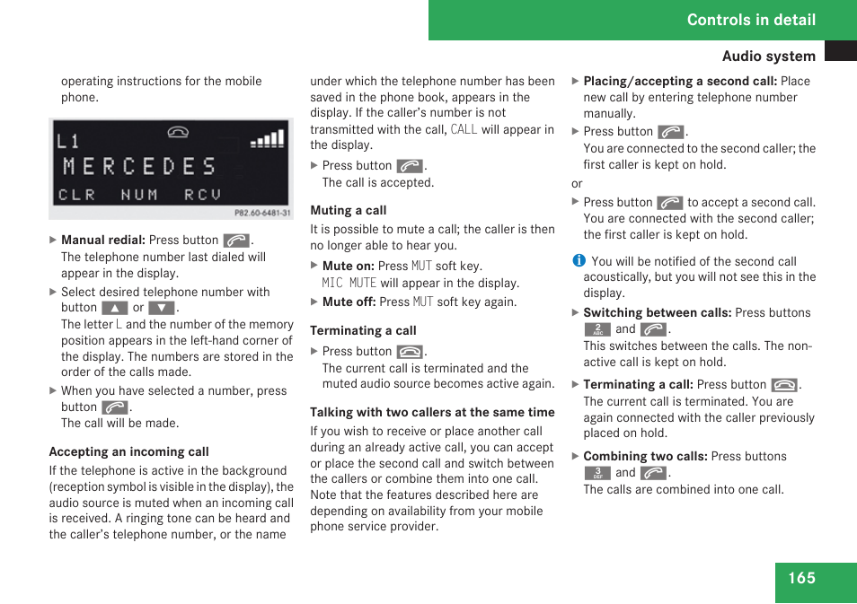 Controls in detail | Mercedes-Benz CLK-Class 2009 Owners Manual User Manual | Page 167 / 384