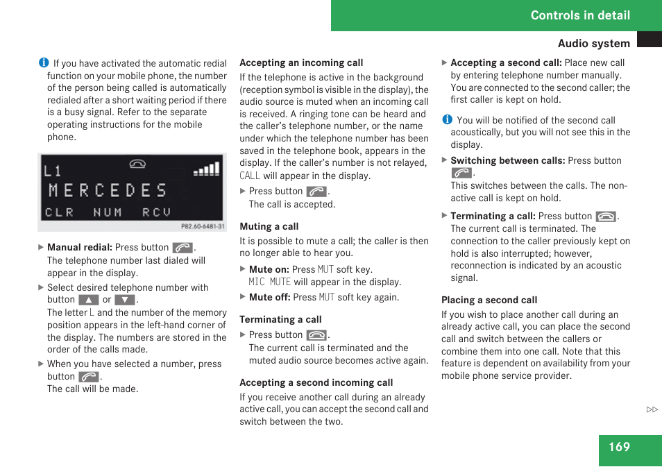 Controls in detail | Mercedes-Benz CLK-Class 2009 Owners Manual User Manual | Page 171 / 384