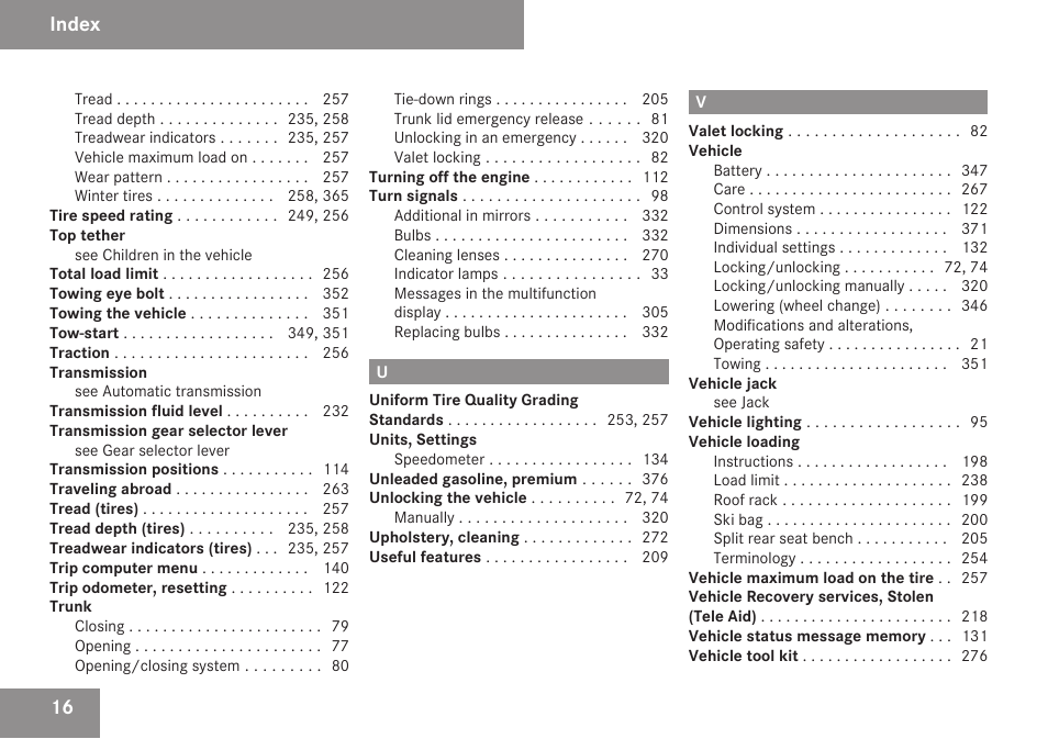 Index | Mercedes-Benz CLK-Class 2009 Owners Manual User Manual | Page 18 / 384