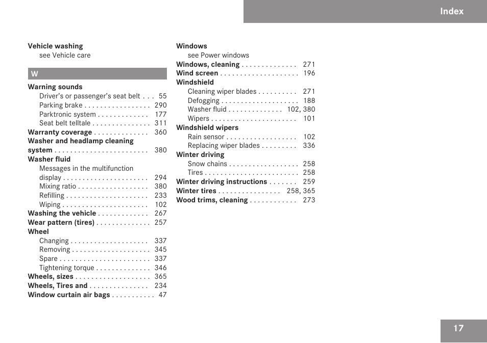 Index | Mercedes-Benz CLK-Class 2009 Owners Manual User Manual | Page 19 / 384