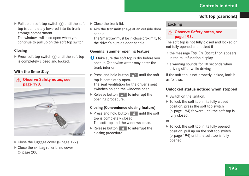 Locking, Controls in detail | Mercedes-Benz CLK-Class 2009 Owners Manual User Manual | Page 197 / 384