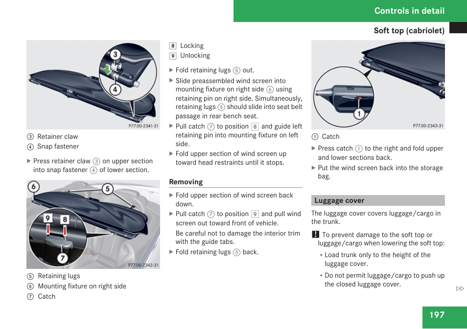 Luggage cover, Controls in detail | Mercedes-Benz CLK-Class 2009 Owners Manual User Manual | Page 199 / 384