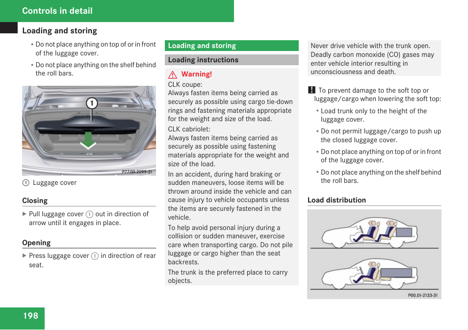 Loading and storing, Loading instructions, To the “loading and storing | Controls in detail | Mercedes-Benz CLK-Class 2009 Owners Manual User Manual | Page 200 / 384