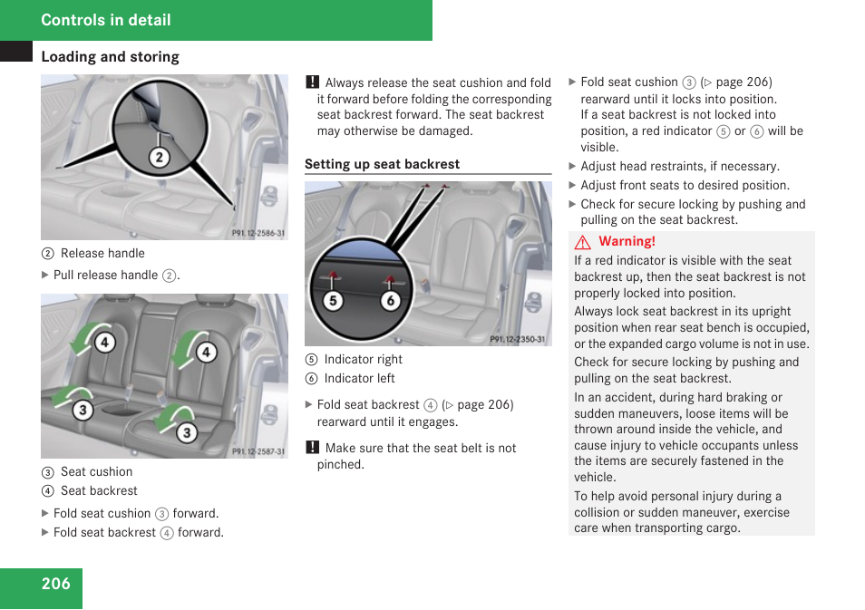 In its upright position, Controls in detail | Mercedes-Benz CLK-Class 2009 Owners Manual User Manual | Page 208 / 384