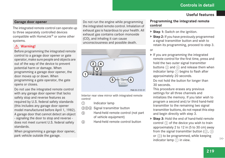 Garage door opener, Controls in detail | Mercedes-Benz CLK-Class 2009 Owners Manual User Manual | Page 221 / 384