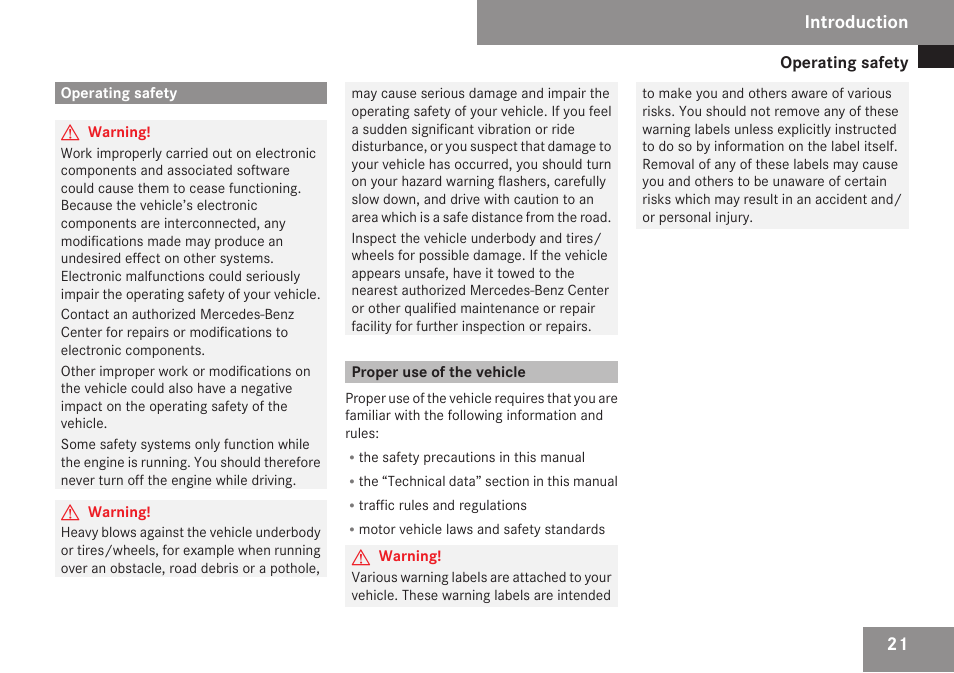 Operating safety, Proper use of the vehicle, Introduction | Mercedes-Benz CLK-Class 2009 Owners Manual User Manual | Page 23 / 384