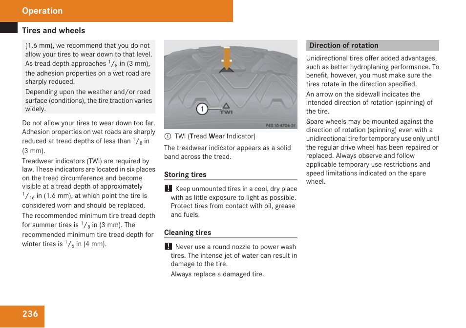 Direction of rotation, Operation | Mercedes-Benz CLK-Class 2009 Owners Manual User Manual | Page 238 / 384