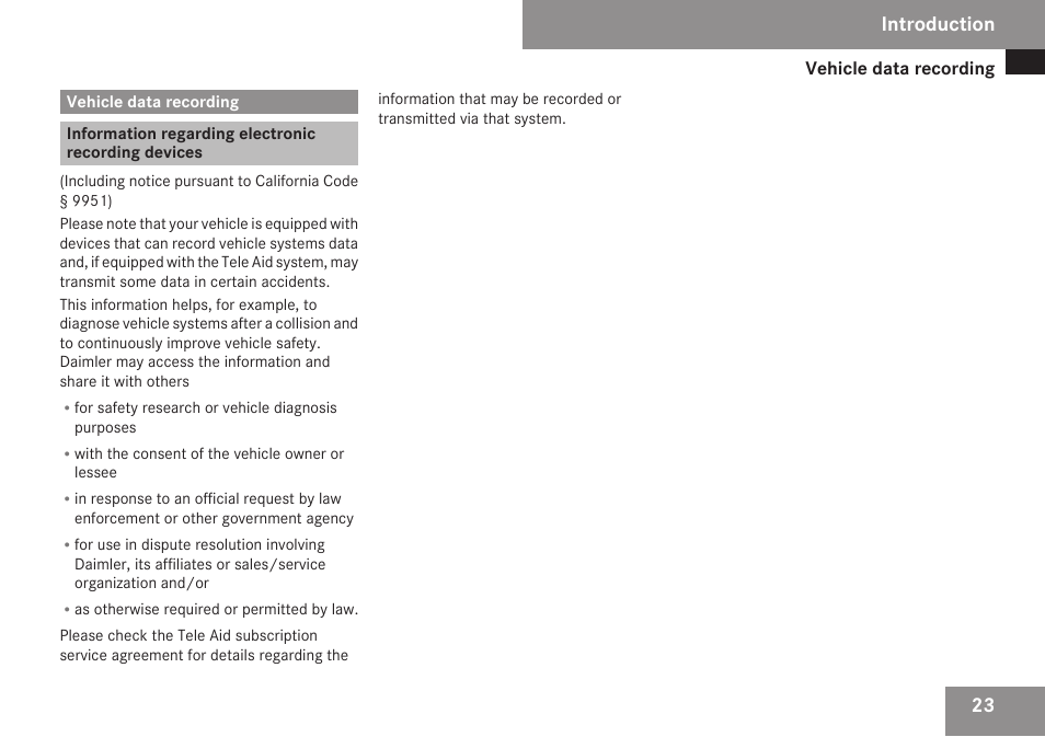 Vehicle data recording, Information regarding electronic recording devices, Introduction | Mercedes-Benz CLK-Class 2009 Owners Manual User Manual | Page 25 / 384