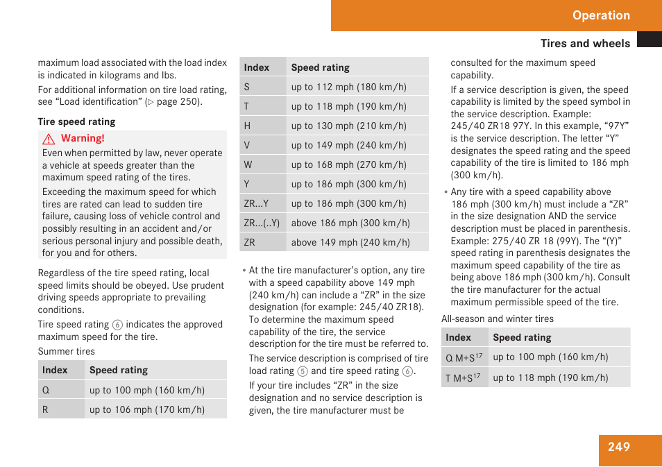 Rating, Operation | Mercedes-Benz CLK-Class 2009 Owners Manual User Manual | Page 251 / 384