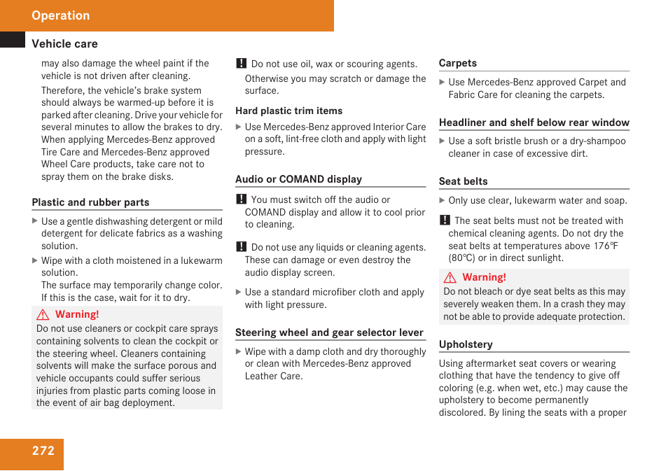 Operation | Mercedes-Benz CLK-Class 2009 Owners Manual User Manual | Page 274 / 384
