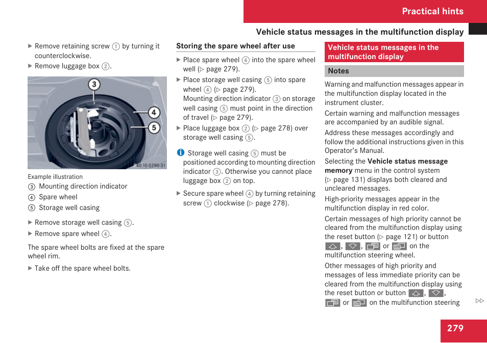 Notes, Multifunction display, Practical hints | Mercedes-Benz CLK-Class 2009 Owners Manual User Manual | Page 281 / 384