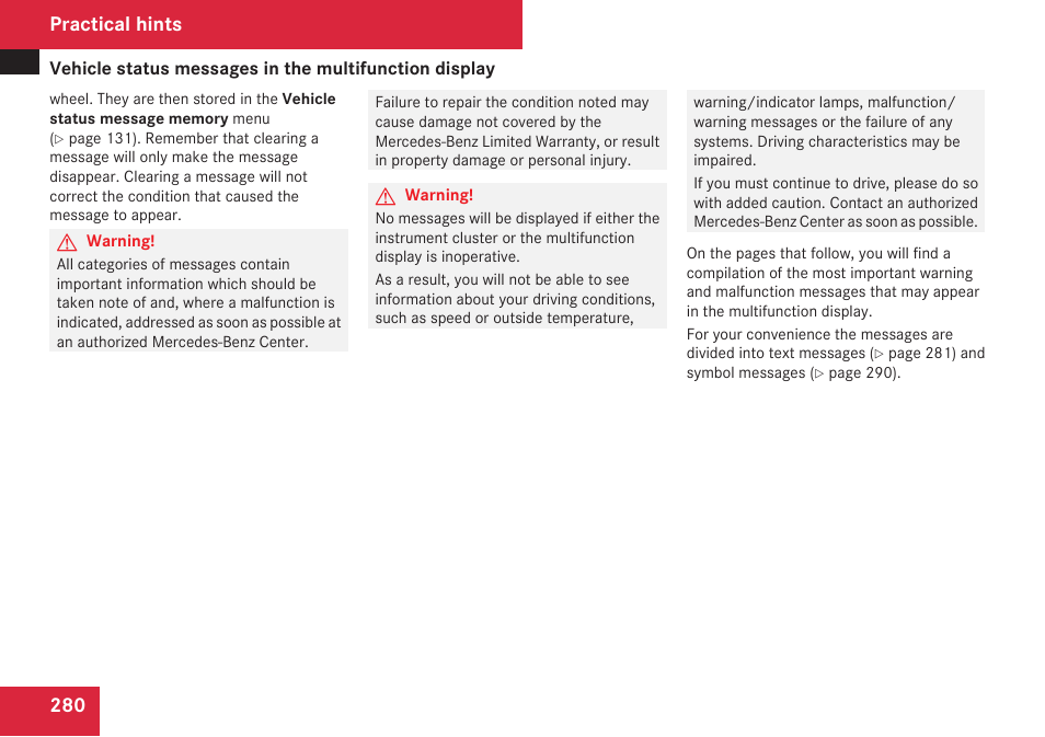 Practical hints | Mercedes-Benz CLK-Class 2009 Owners Manual User Manual | Page 282 / 384