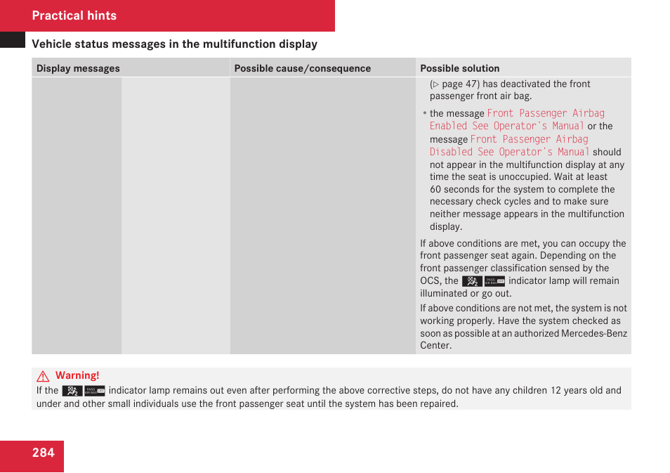 Practical hints | Mercedes-Benz CLK-Class 2009 Owners Manual User Manual | Page 286 / 384