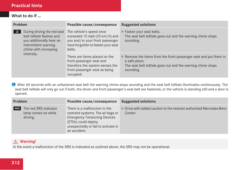 Practical hints | Mercedes-Benz CLK-Class 2009 Owners Manual User Manual | Page 314 / 384