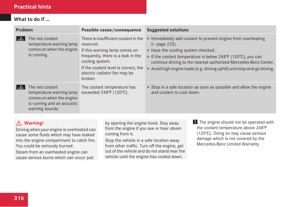 Practical hints | Mercedes-Benz CLK-Class 2009 Owners Manual User Manual | Page 318 / 384