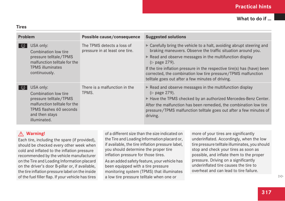 Practical hints | Mercedes-Benz CLK-Class 2009 Owners Manual User Manual | Page 319 / 384