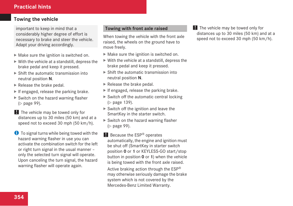 Towing with front axle raised, Practical hints | Mercedes-Benz CLK-Class 2009 Owners Manual User Manual | Page 356 / 384