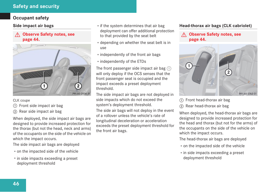 Safety and security | Mercedes-Benz CLK-Class 2009 Owners Manual User Manual | Page 48 / 384