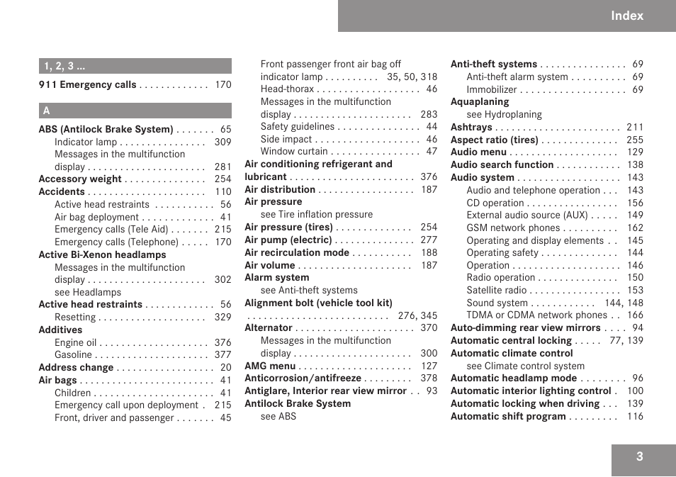 Index | Mercedes-Benz CLK-Class 2009 Owners Manual User Manual | Page 5 / 384