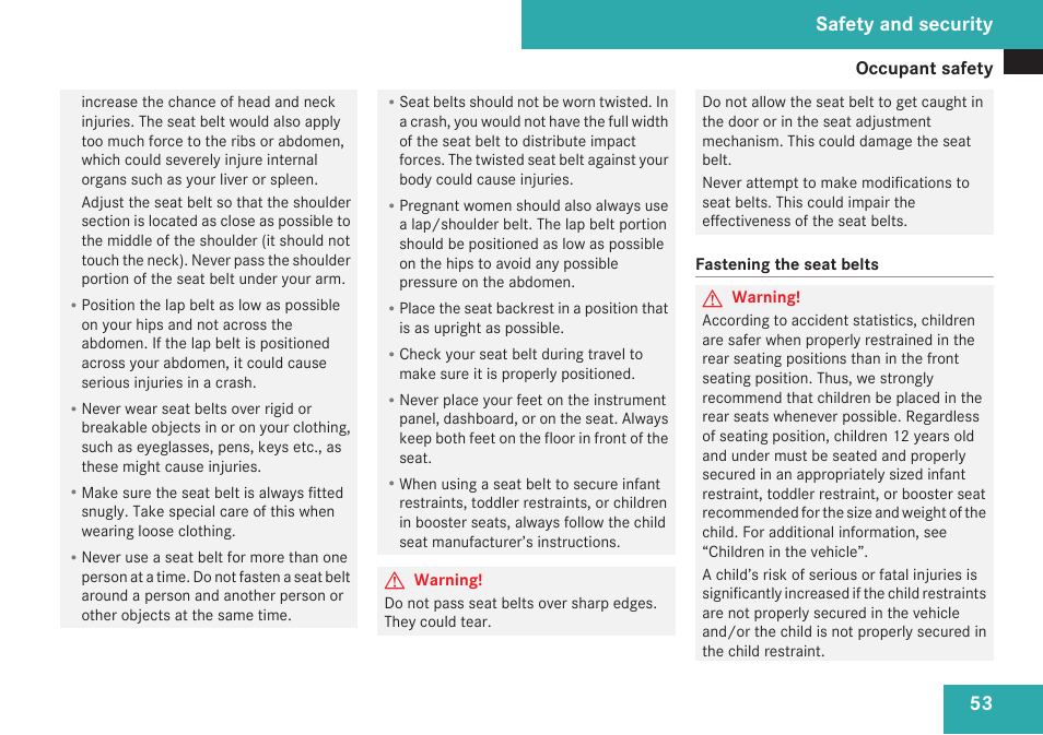 Safety and security | Mercedes-Benz CLK-Class 2009 Owners Manual User Manual | Page 55 / 384