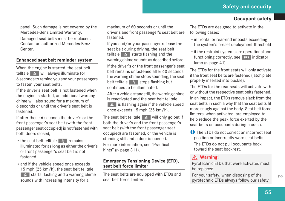 Safety and security | Mercedes-Benz CLK-Class 2009 Owners Manual User Manual | Page 57 / 384