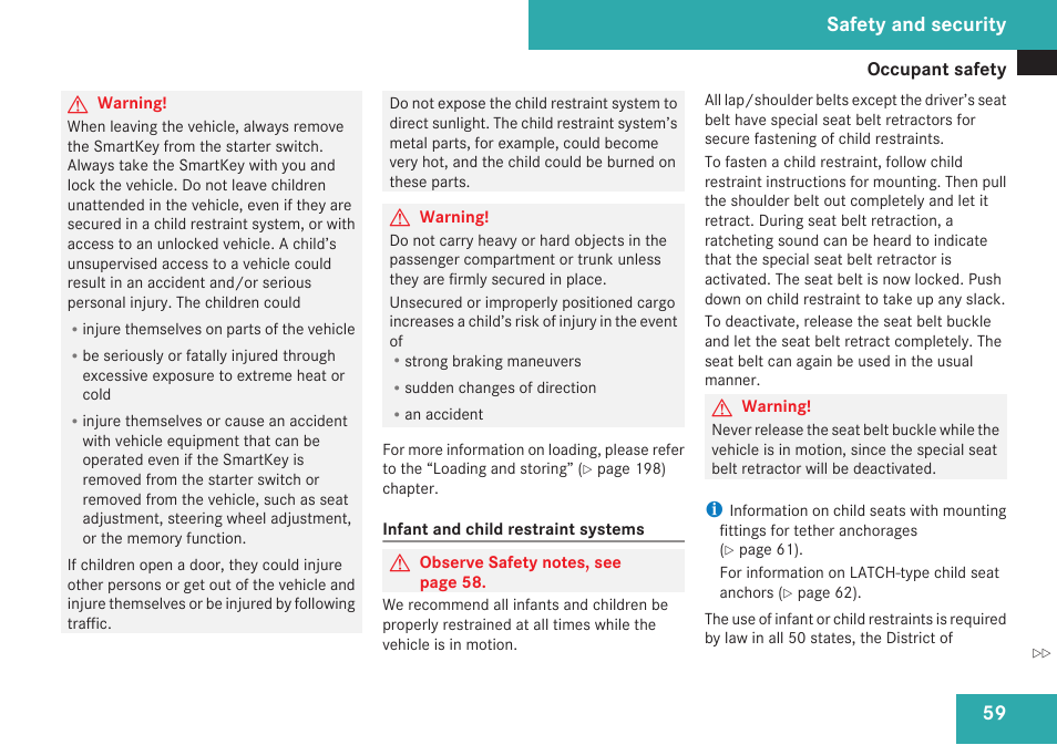 Safety and security | Mercedes-Benz CLK-Class 2009 Owners Manual User Manual | Page 61 / 384