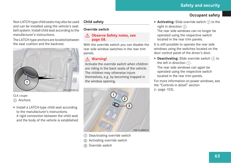 Safety and security | Mercedes-Benz CLK-Class 2009 Owners Manual User Manual | Page 65 / 384