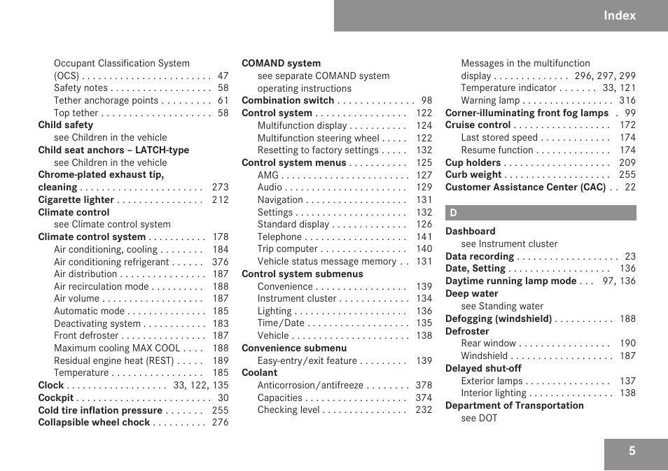 Index | Mercedes-Benz CLK-Class 2009 Owners Manual User Manual | Page 7 / 384