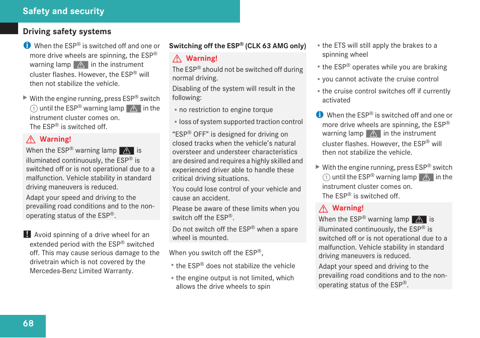 Safety and security | Mercedes-Benz CLK-Class 2009 Owners Manual User Manual | Page 70 / 384