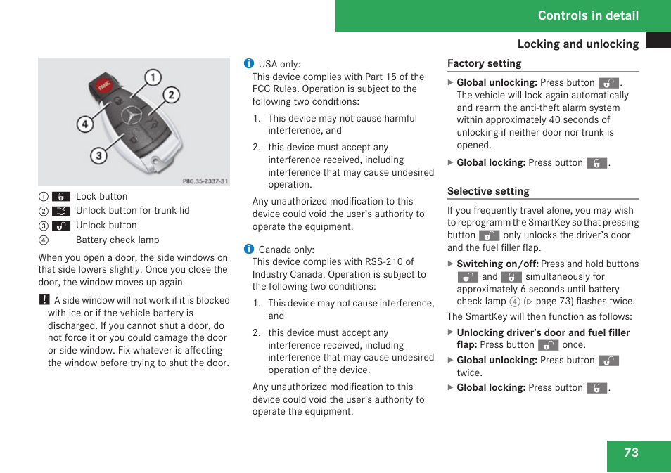 Controls in detail | Mercedes-Benz CLK-Class 2009 Owners Manual User Manual | Page 75 / 384