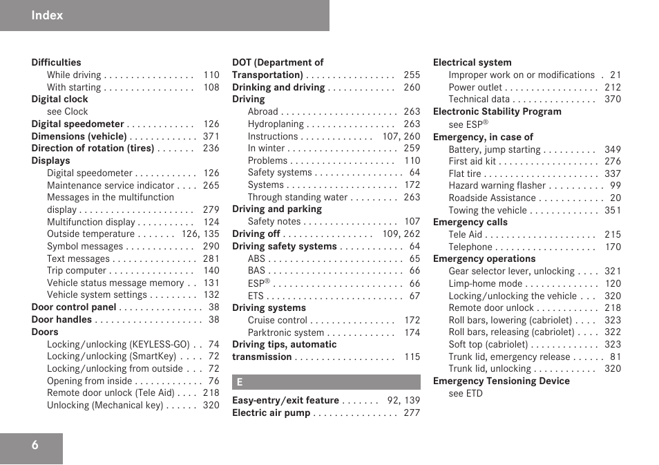 Index | Mercedes-Benz CLK-Class 2009 Owners Manual User Manual | Page 8 / 384