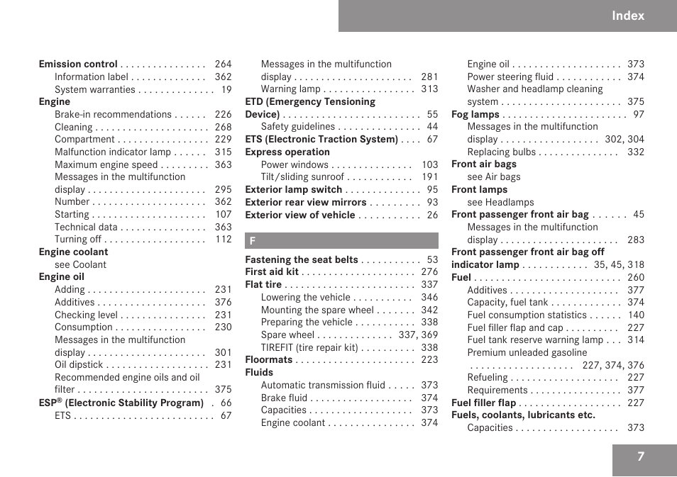 Index | Mercedes-Benz CLK-Class 2009 Owners Manual User Manual | Page 9 / 384