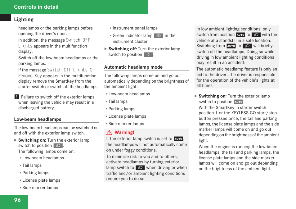 Controls in detail | Mercedes-Benz CLK-Class 2009 Owners Manual User Manual | Page 98 / 384
